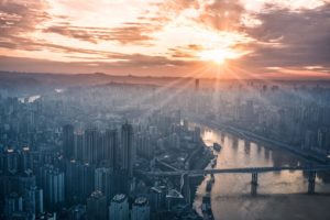 emerging market city sun rise
